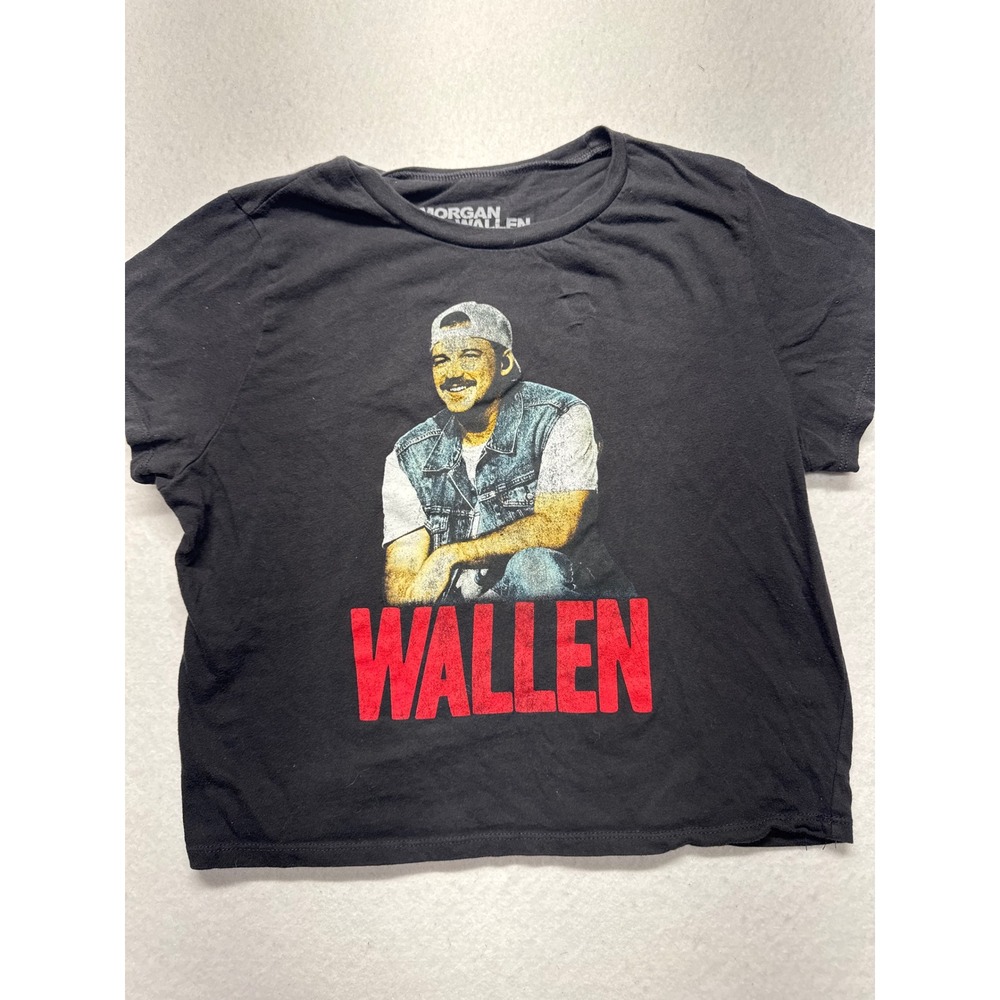 Morgan Wallen Graphic Crop Top Black Cotton Short Sleeve Country Music Tee Large